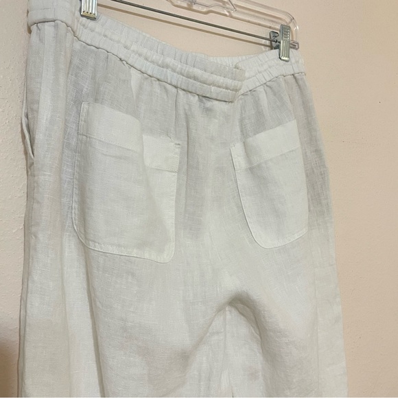 Talbots White Linen Elastic Drawstring Waist Crop Pants Size 10 - Picture 7 of 9
